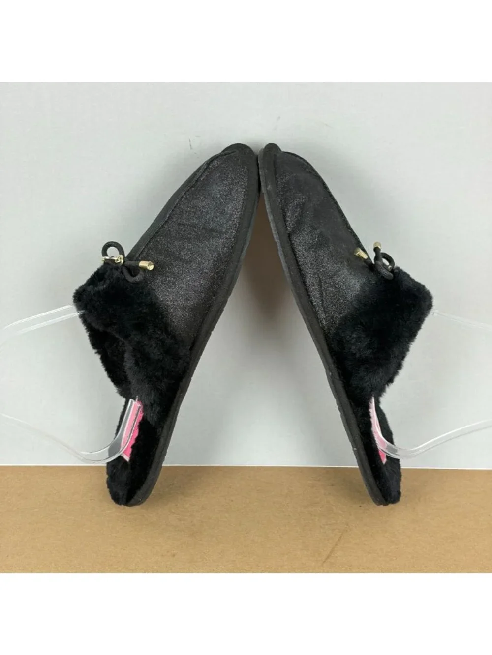 Kate Spade Lacey Slippers Womens 10.5 Black Gold Pink Lined Sparkle